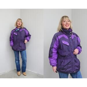 1990's Vintage Inside Edge Purple Color Block Puffy Ski Jacket ~ Women's SM MD